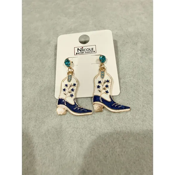 Nicole Purest Essence Earrings Blue Enamel Cowboy Boot Dangle South western cute - Image 2