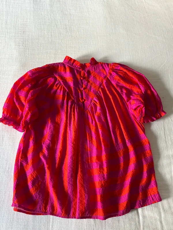 THML Pink/Orange Smocked Neck Ruffle Blouse - Image 8