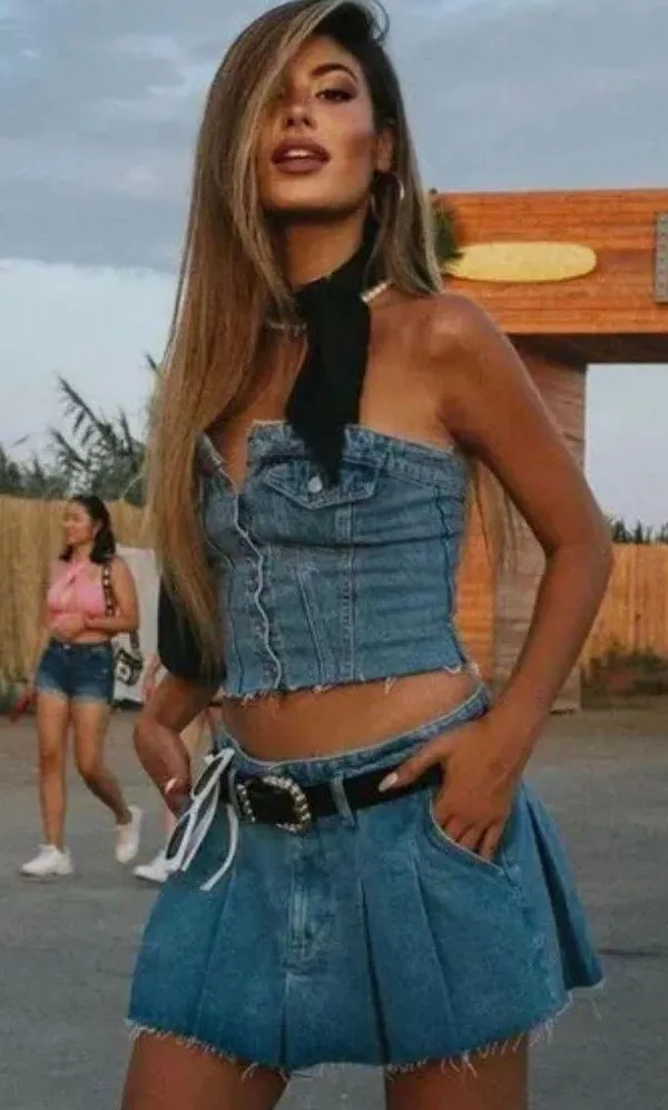 ZARA crop top corset denim jeans button up - Image 2
