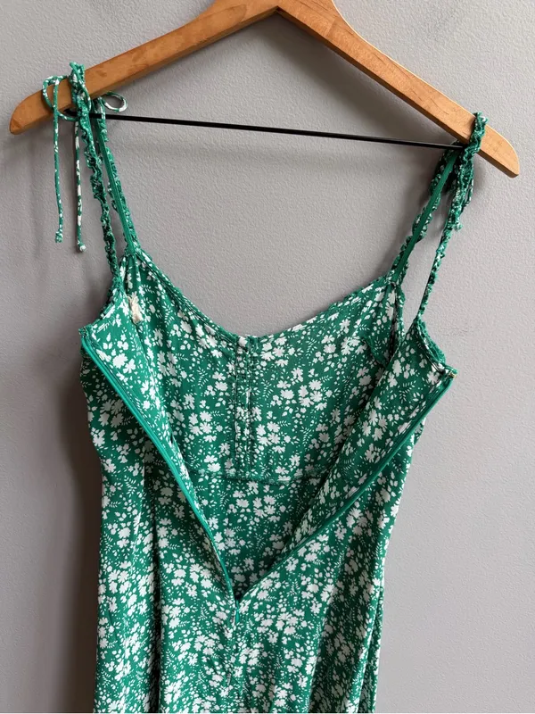 For Love & Lemons Zamira Button Front Dress Kelly Green Floral Mini Slip Dress S - Image 8