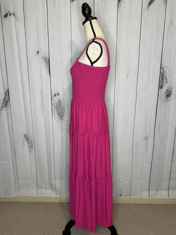 Zenana Sundress Womens Sz Large Pink Knit Smocked Tiered Boho Soft Stretch - Image 10