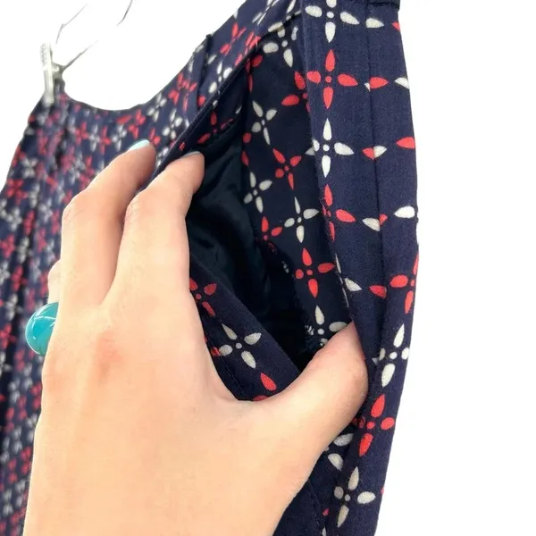 Anthropologie Cartonnier Pants Geometric Print Wide Leg Rayon Navy Blue Size 4‎ - Image 6