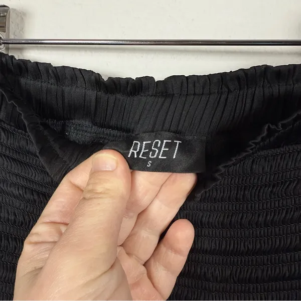 Reset by Jane Women’s Silky Amore Smocked Ruffle Mini Skirt Black S - Image 5