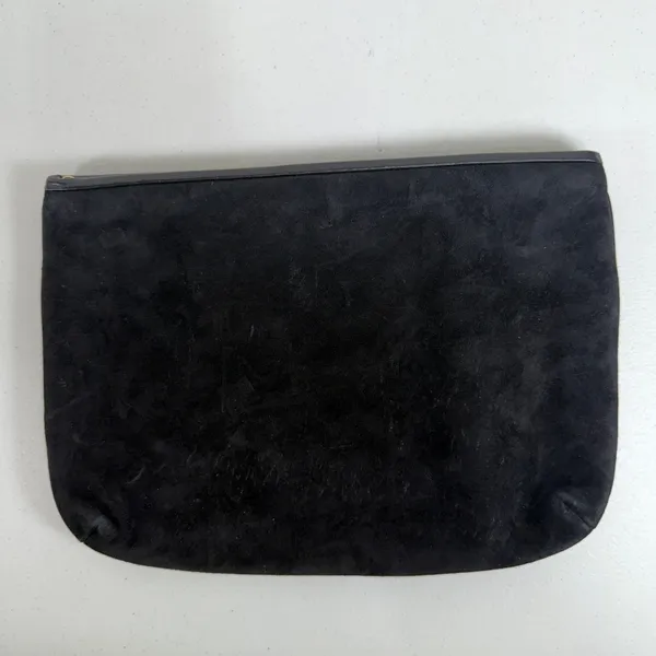 Anne Klein Clutch Bag Black Suede Leather Crossbody Vintage Lion Logo 90s - Image 5