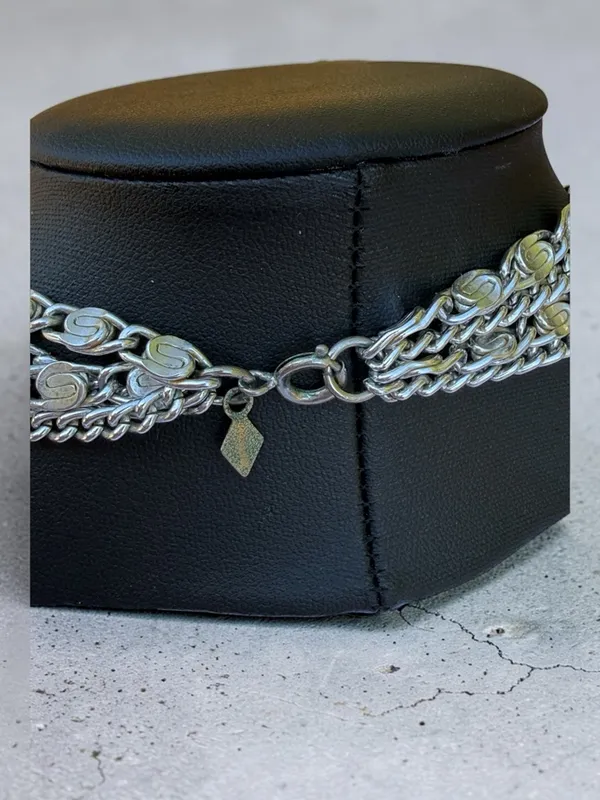 Sarah Coventry Vintage Silver Layered‎ Chain Necklace Bracelet Set Logo S Links - Image 9