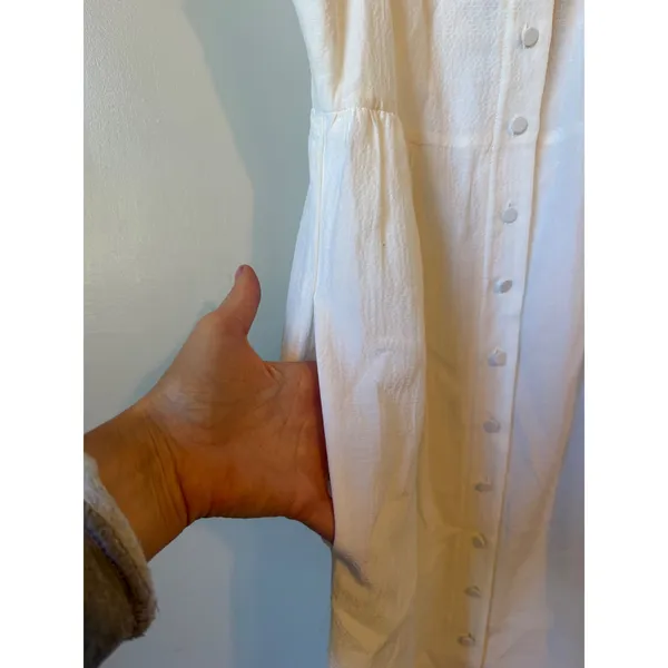 Club Monaco Midi Dress Size 2 White Cotton Silk Button Front Coastal Luxury NWT - Image 9