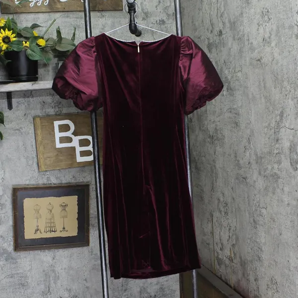Karl Lagerfeld Puff Sleeve Stretch Velvet Body Sheath Dress Barolo Wine Red 8 - Image 2