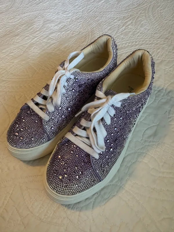 Betsey Johnson Silver & Purple Rhinestone Platform Sneakers - Image 3