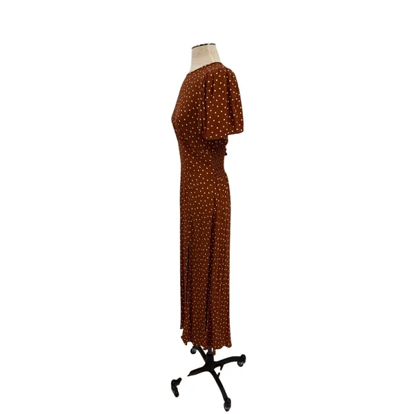 AFRM Jamie Open‎ Back Midi Dress Brown White Polka Dot Puff Sleeve Size Medium - Image 6