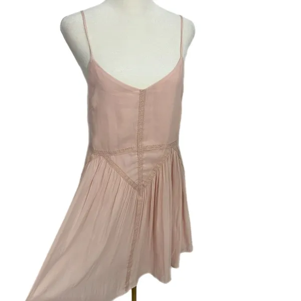 Forever 21 Women’s Sz M Light Pink Cami Dress Whimsical Chiffon Embroidered Mini - Image 3