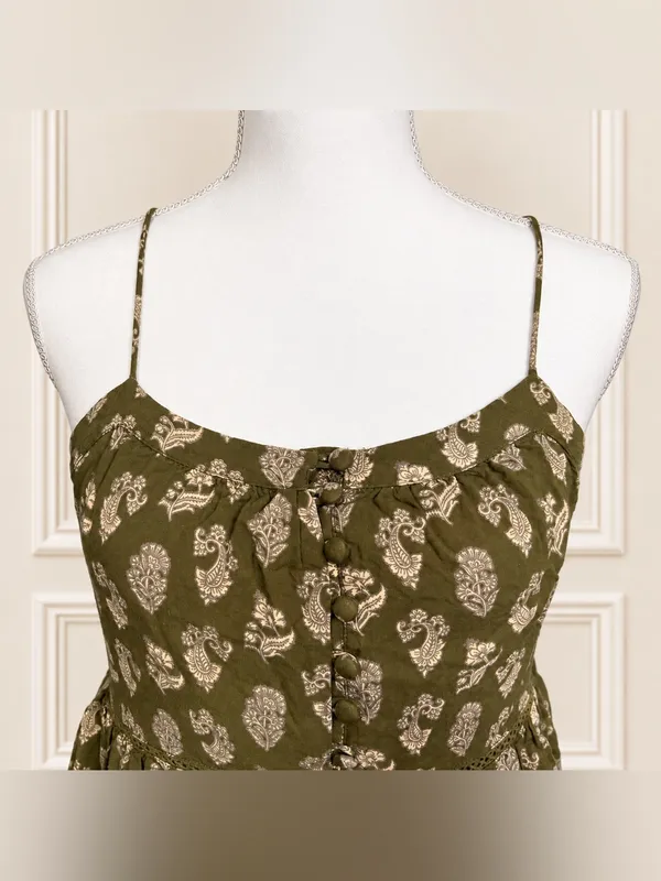 Urban Outfitters Olive Paisley Fully Lined Ruffle Mini Dress M Tiered TumblrEra - Image 3