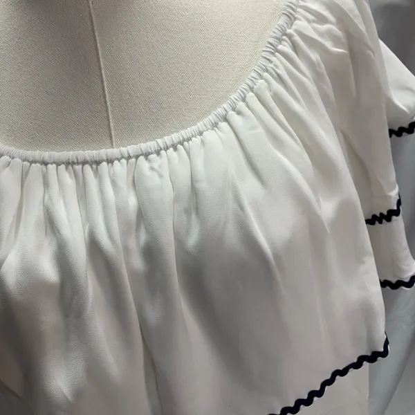 Entro‎ White Off the Shoulder Dress Womens Small Relaxed Blue Trim Flowy - Image 5