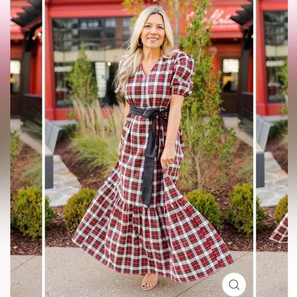 Victoria Dunn Stewart Tartan Plaid Maxi Dress Size XS Red Folly Holly‎ New $195 - Image 2