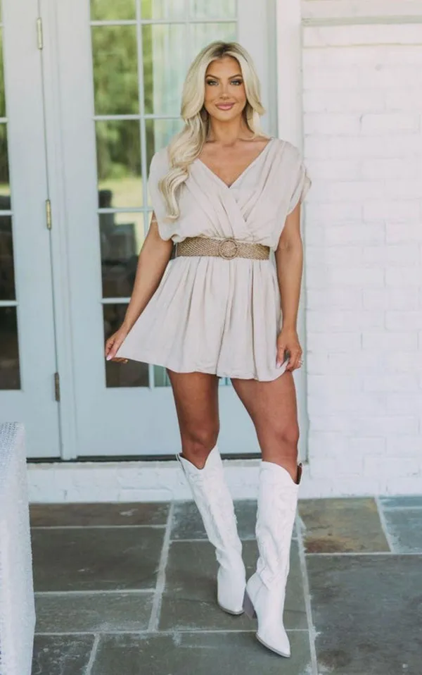 These Three Boutique Taupe Belted Romper - Image 2