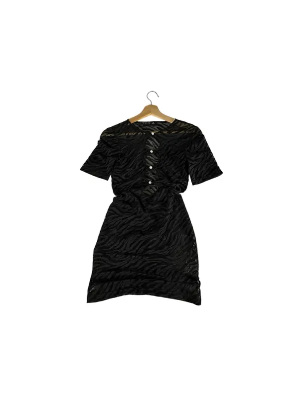 Lioness Sheer Flocked Zebra Mesh Mini Dress XS Black Cutout Bodycon - Image 5