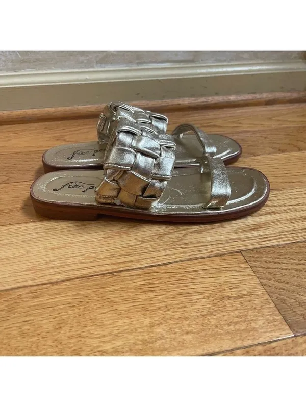 Free people Winding river slip-on flat quilted woven sandals in gold Sz 36.5 - Image 4
