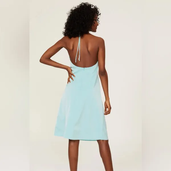 Samantha Sipos $450 Butterfly Slip Cutout Halter Teal Dress‎ Spring Cocktail - Image 3