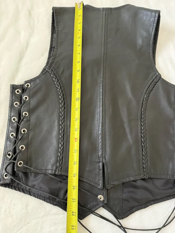 Pro Rider Women’s Black Genuine Leather Motorcycle Biker Vest Lace Up Size S-M - Image 11