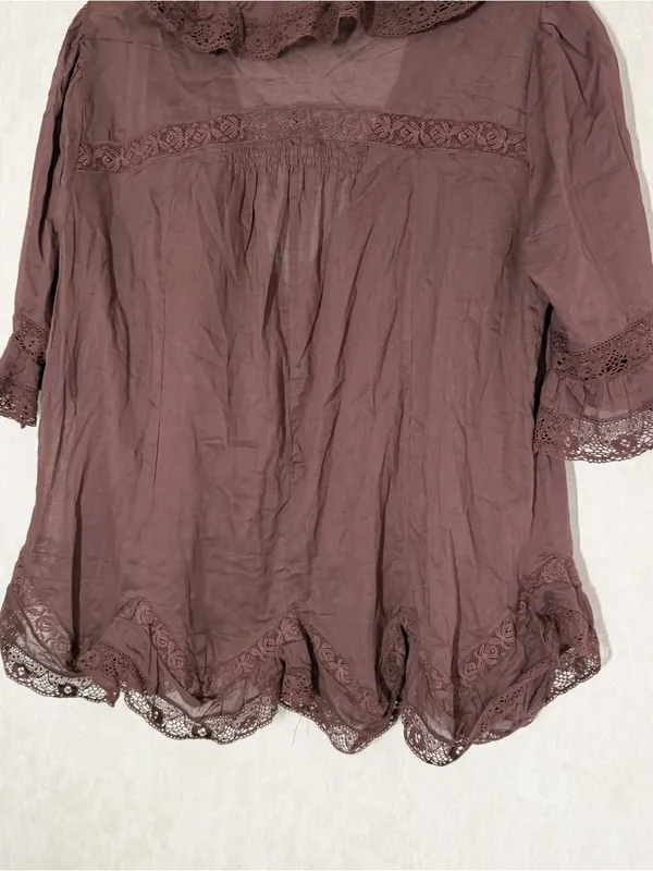 Free People Women’s Isn’t She Lovely Tunic Top Sheer Boho in Chocolate Lava M - Image 9