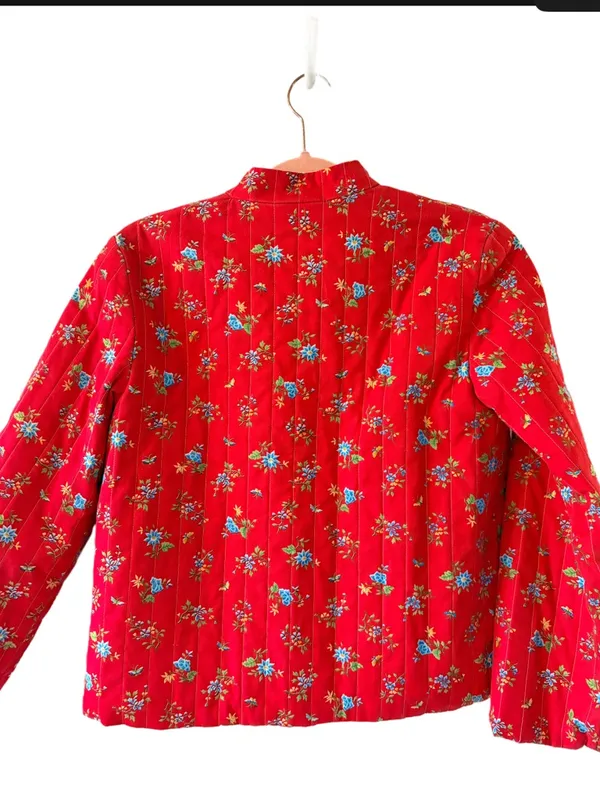 Red floral quilted‎ open jacket size M Size M - Image 2