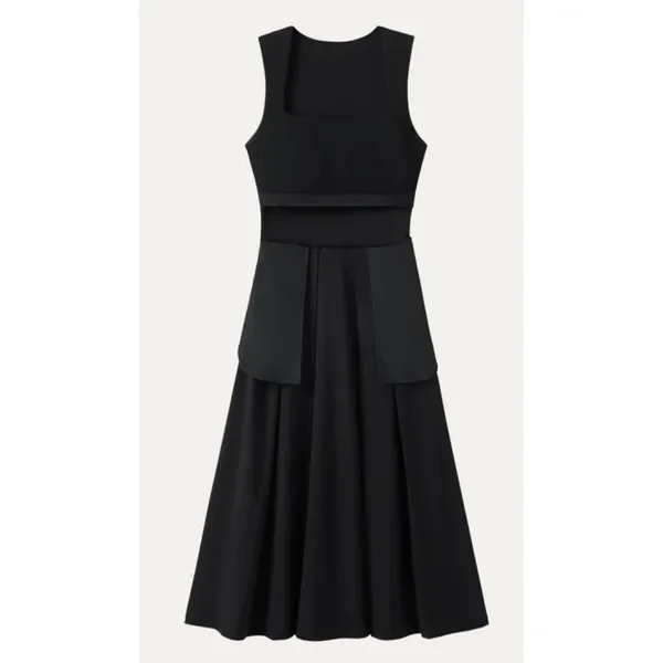 OGL Move Ponte Square Neck Midi Bra Dress with Pockets Black S - Image 5
