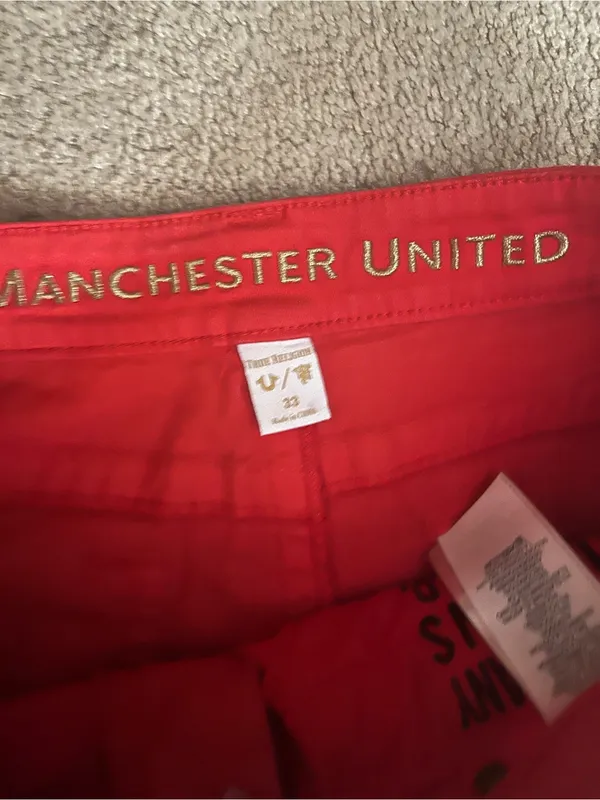 True Religion Red Denim Frayed Hem Shorts - Image 3