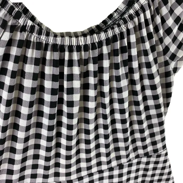 Express Black White Checkered‎ Stretchy Scoop Neck Cap Sleeve Fit & Fare Dress S - Image 3