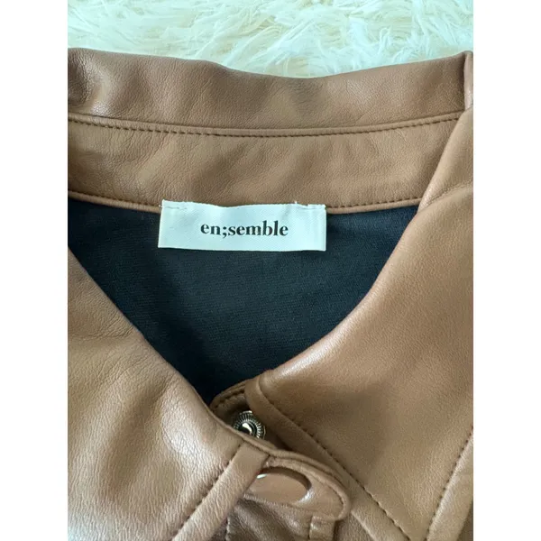 En;semble Faux Leather Shirt Jacket Button Down Oversized Brown‎ Shacket Medium Brown - Image 6