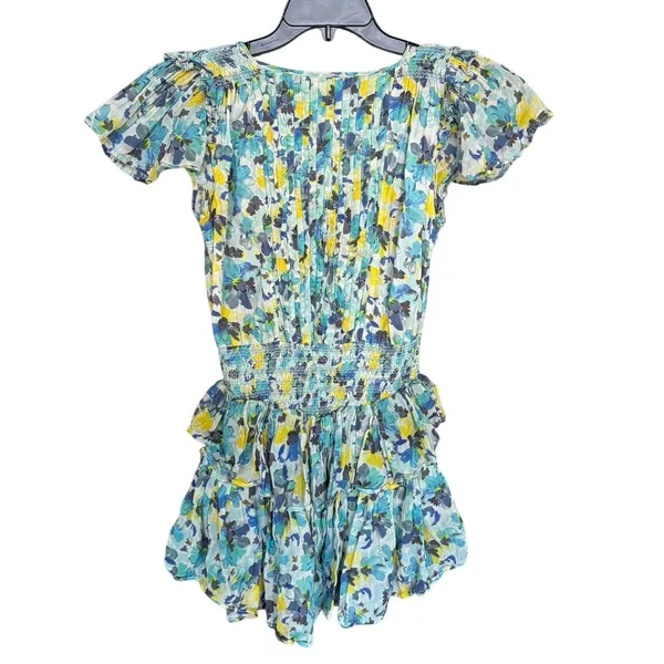 Love Shack Fancy 100% Cotton Blue Yellow Audette Floral Mini Dress Size Small - Image 4