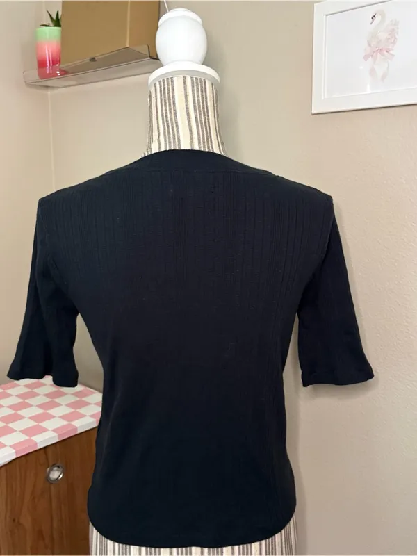 Madewell button up shirt cardigan top women’s medium dainty cottage core black - Image 4