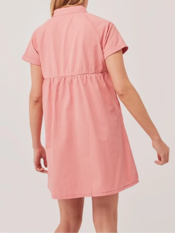 Pact Chambray Denim Mini Shirt Dress Pink Size XS - Image 3