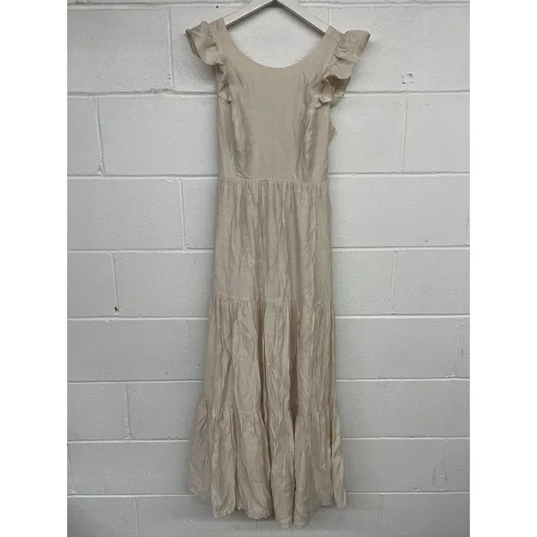 NWT Express Sz S Beige Tiered Ruffle Tie Back Sleeveless Maxi Summer Sun Dress - Image 3