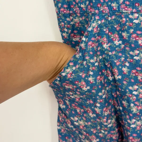 Afternoon Floral Zip‎ Front Jumpsuit Womens Small BCI Cotton Cottagecore Blue - Image 3