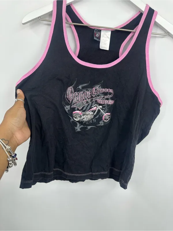 American Vintage Vintage Y2K Black And Pink Orange County Choppers Tank Top Streetwear - Image 2