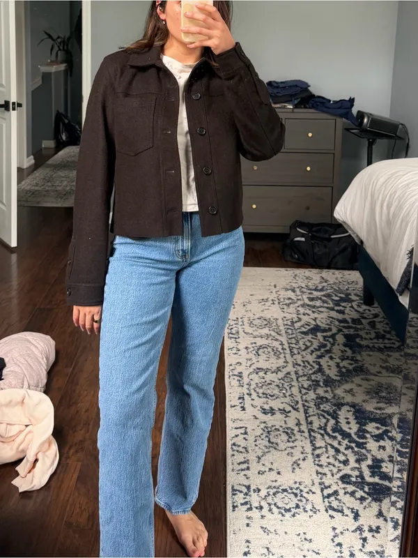 Brown Cropped Button-Front Jacket - Image 2
