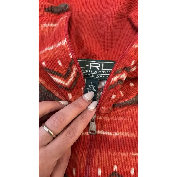 Lauren Ralph Lauren Aztec Red Quarter Zip 3/4 Sleeve Thermal Top Large - Image 6