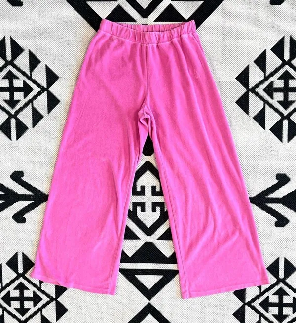 Lonely Ghost Y2K Pink Velour Rhinestone Wide Leg Tracksuit Pants Medium - Image 2