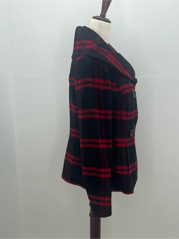 Tribal Women's Red Black Plaid Wool Blend Double Breasted Shawl Collar Coat Sz 8 - Image 7