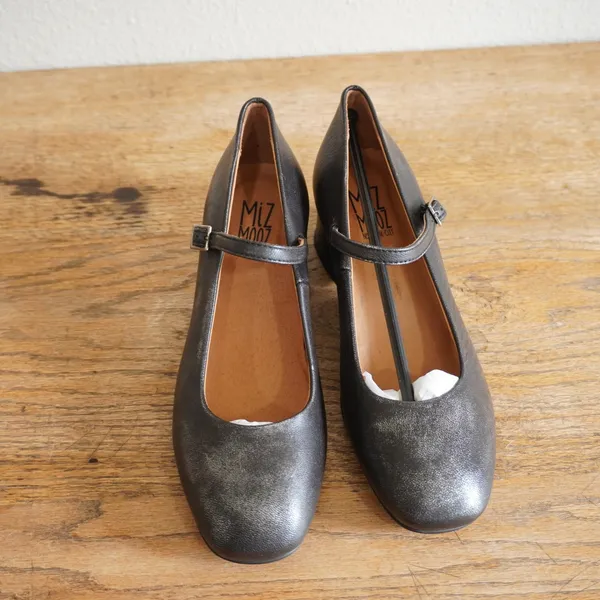 Miz Mooz Gabbie‎ Black Metallic Leather Mary Jane Block Heel Pumps Shoes Size 38 - Image 2