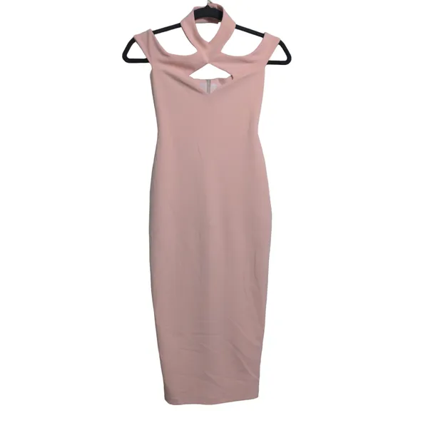 Nookie Hollywood Midi Dress Blush Pink Off the Shoulder Cutout Choker XS New - Image 3