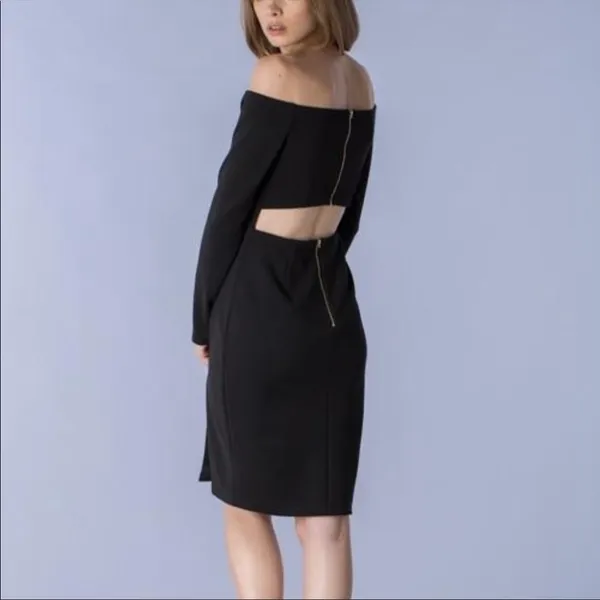 Do + Be Black Shoulder Cocktail Dress Cutout Back Medium LBD - Image 2
