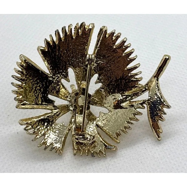 Vintage Unsigned Flower Floral Gold‎ Tone Geodesic Sphere Bead Pin Brooch 1970s - Image 4