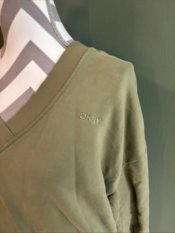 DKNY Olive Green V-Neck Sweater - Image 2