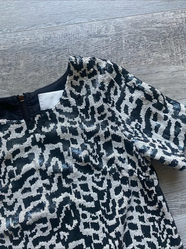 J.O.A. Black & White Sequin Animal-Print Leopard Dress Womens Sz Medium - Image 2