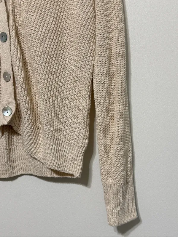 Faherty Miramar Linen Cardigan Sweater Size Medium Button Cream Natural - Image 5