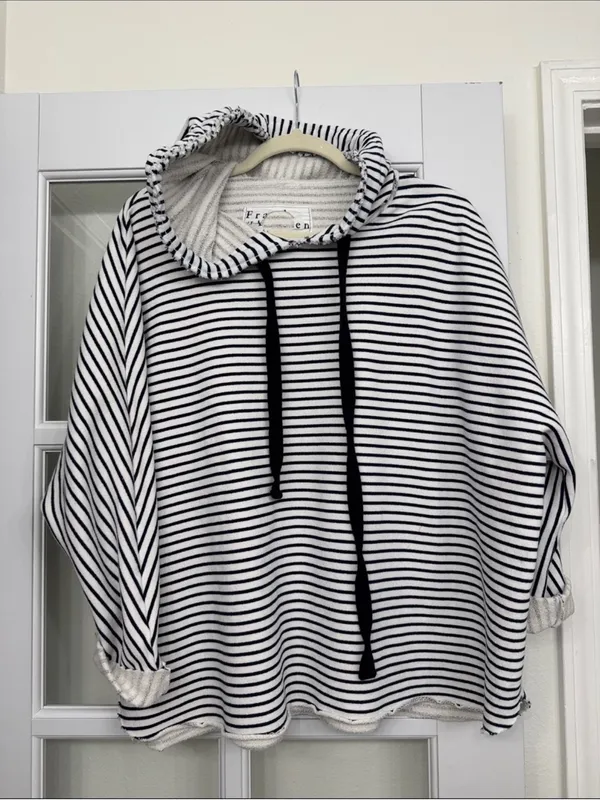 FRANK & EILEEN Blue Kane Striped Capelet Hoodie M - Image 3