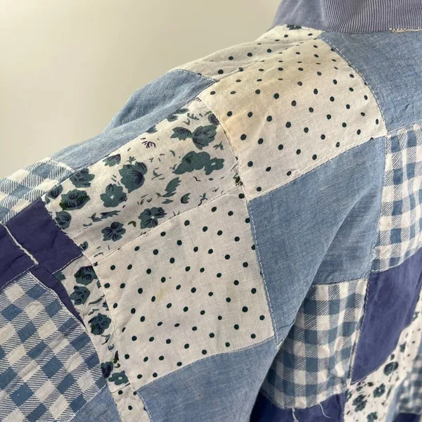 Patchwork Bomber Jacket by Tangibles Blue Cotton Florals Gingham Size M - Image 8