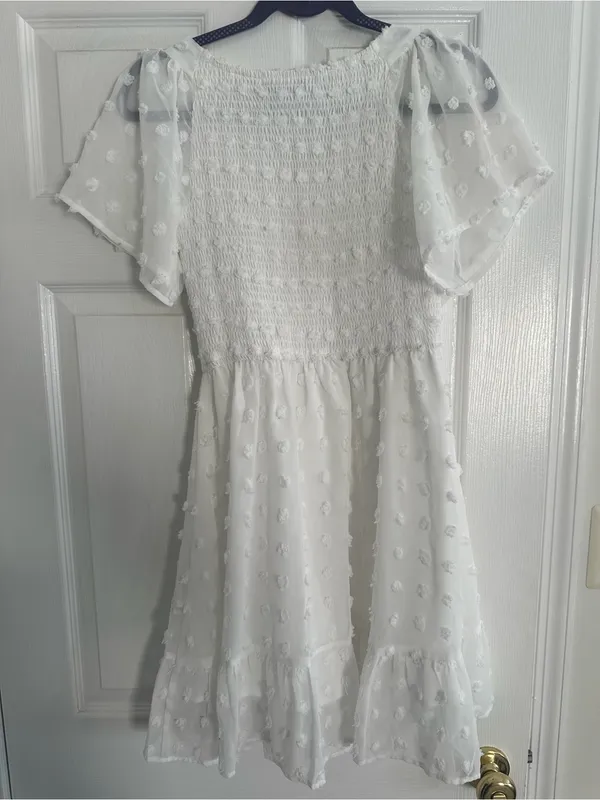 White Bridal Wedding event Smocked Bodice Women’s Mini Dress nwot size small - Image 3