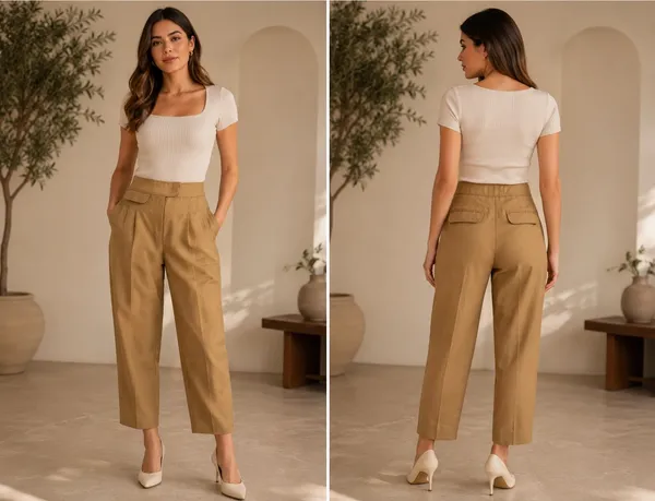 J.Crew Pleated High-Rise Khaki Crop Pants Pink Trim Size 4 Style AJ438 - Image 2