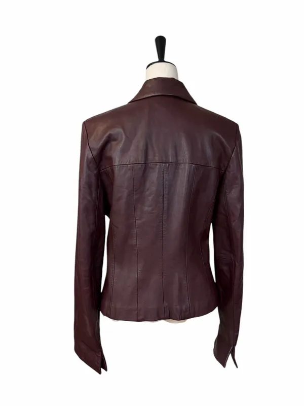 Cache Leather Jacket 10 Burgundy Fitted Button Front Y2K Retro Blazer Maroon - Image 6